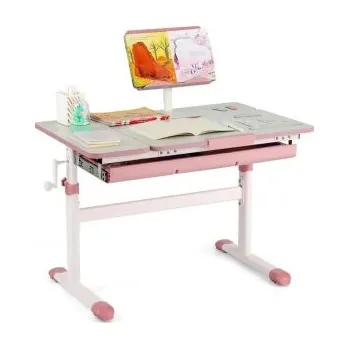 Psací stůl Dětský psací stůl HY10126PI-1 s výklopnou deskou a stojanem na knihy, růžový - A COSTWAY