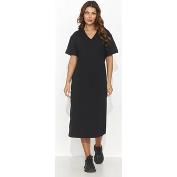 Dámské šaty Ležérní pletené šaty pod kolena NU467 Barva: Černá, Velikost: S