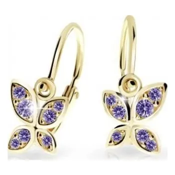Náušnice Cutie Jewellery Dětské náušnice ze žlutého zlata Motýlci C2259-10-X-1 fialová + 2 měsíce na vrácení zboží