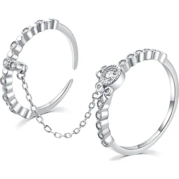 Prsten MOISS Půvabný dvojitý prsten ze stříbra se zirkony R00022 52 mm + 2 měsíce na vrácení zboží