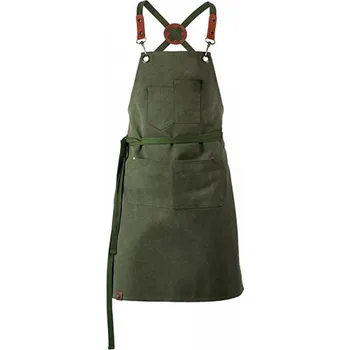 Kuchyňská zástěra Exner Plátěnná zástěra s pásky překříženými na zádech a kovovými prvky Barva: zelená olivová, Velikost: 80 x 70 cm EX288