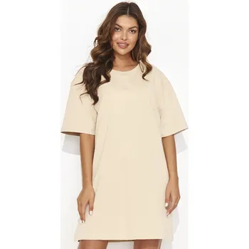 Dámské šaty Moderní a stylové krátké mikinové šaty NU474 Barva: Světle Hnědá, Velikost: 2XL/3XL