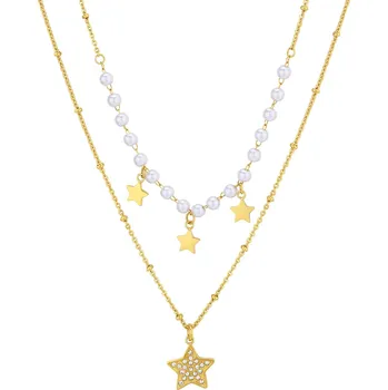 Módní doplněk S'Agapõ Módní pozlacený dvojitý náhrdelník s hvězdami Wisdom SWI04 + 2 měsíce na vrácení zboží