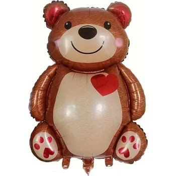 Balónek Velký fóliový balónek ve tvaru hnědého MEDVÍDKA S SRDÍČKEM - Valentýn