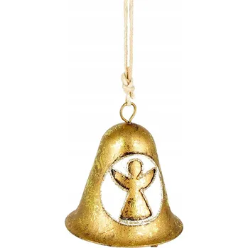 Vánoční dekorace Zlatý zvoneček ozdoba na vánoční stromeček, kovová plastika 7,6x5x6,5 cm