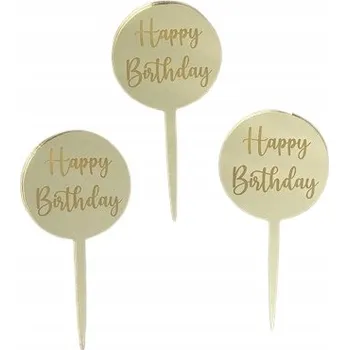 Obraz Zápich do dortu – Happy Birthday – Kulatý zlatý – 5 ks