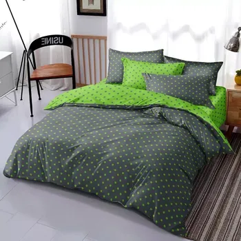 Povlečení POVÁNOČNÍ VÝPRODEJ ! Luxusní oboustranné povlečení DUO na 2 postele 140x200/70x90 cm – Puntíky šedo-zelené , 100% bavlna + prostěradlo ZDARMA !