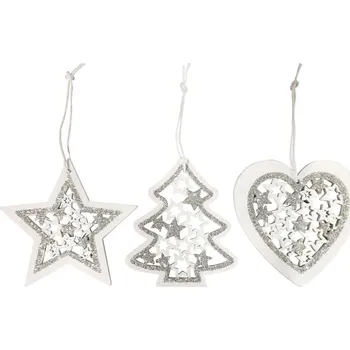 Vánoční dekorace MFP ozdoby dřevěné bílé s glitrem 9ks/7,5cm mix 8886262