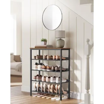 VASAGLE Botník 5 polic 75 x 93 x 28 cm industriální černý