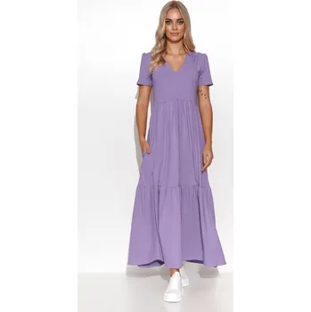 Dámské šaty Maxi šaty s výstřihem do V M549 Barva: Světle Fialová, Velikost: L