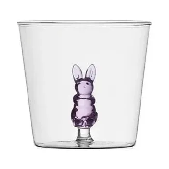 Sklenice 3D skleněná sklenice 200 ml 8,5 x 8 cm s motivem králíka Originální dekorativní sklenice na nápoje pro každodenní použití