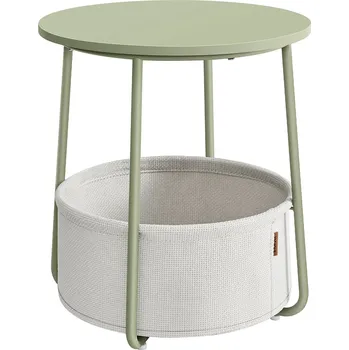 Nábytek VASAGLE Malý kulatý noční stolek, 45x45x51cm, bílý Kulatý postranní stolek s košem