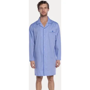 Pánské pyžamo GUASCH Pánská noční košile MARQUEZ, Modrá, V dárkovém boxu, Bavlna 100%, Dlouhý rukáv - vel. L
