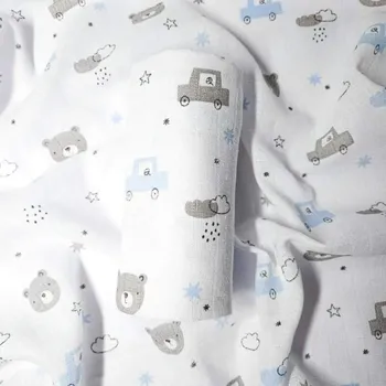 látková plena Kvalitní bavlněná plena s potiskem Tetra Premium, 90x100 cm méďa a auto PREM (balení 1 ks)