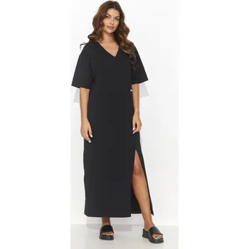 Dámské šaty Bavlněné oversize maxi šaty s rozparkem NU466 Barva: Černá, Velikost: S/M