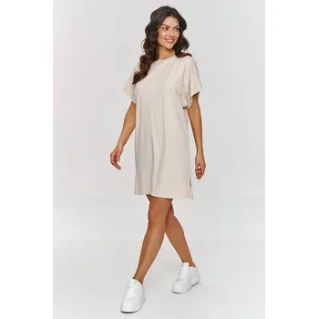 Dámské šaty BASIC šaty s krátkým rukávem M875 Barva: Béžová, Velikost: 2XL/3XL