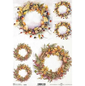 Umělecký papír Rýžový papír na decoupage ITD - Věnce podzimní - R2288