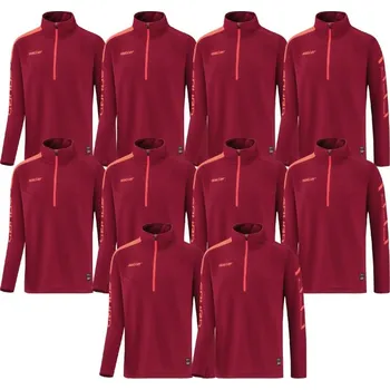 Saller SQUAD50 10 x Tréninková mikina BARVA: 176 tmavě červená-černá-neon oranžová, Velikost: S Set 10 ks pro týmový trénink – funkční mikina se zipem a sportovním designem