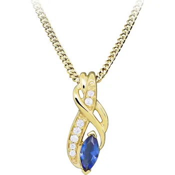 Módní doplněk Silver Cat Pozlacený náhrdelník se zirkony a umělým safírem SC574 (řetízek, přívěsek) + 2 měsíce na vrácení zboží