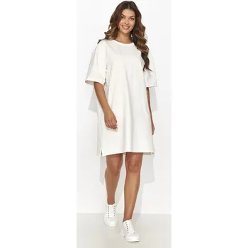 Dámské šaty Moderní a stylové krátké mikinové šaty NU474 Barva: Bílá, Velikost: 2XL/3XL