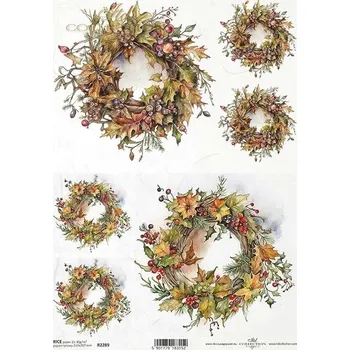 Umělecký papír Rýžový papír na decoupage ITD - Věnce podzimní - R2289