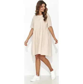 Dámská móda Volné krátké šaty z lehkého úpletu NU470 Barva: Béžová, Velikost: L/XL