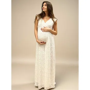 Těhotenské šaty Těhotenské a kojicí svatební šaty Mirabelle - sněhově bílé, krajkové Velikost: L