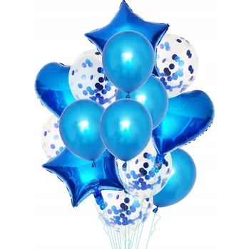 Balónek Sada balónky modré mix srdce hvězdička konfety 14 kusů Narozeniny