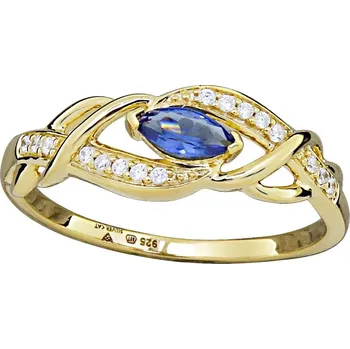 Módní doplněk Silver Cat Pozlacený prsten se zirkony a syntetickým safírem SC573 58 mm + 2 měsíce na vrácení zboží