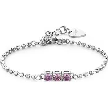 Náramek S'Agapõ Ocelový kuličkový náramek s fialovými zirkony Dazzly SDZ21 + 2 měsíce na vrácení zboží