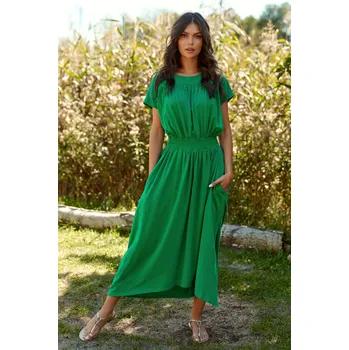 Dámské šaty Dlouhé mikinové šaty s lemem NU425 Barva: Zelená, Velikost: S/M