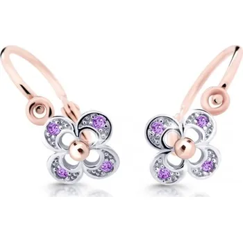 Náušnice Cutie Jewellery Dětské náušnice z růžového zlata C2200-10-X-4 fialová + 2 měsíce na vrácení zboží