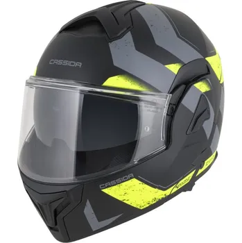 Helma na motorku Přilba MultiFlip Korp, CASSIDA (černá matná/žlutá fluo/šedá) 2026 (Velikost: XL)