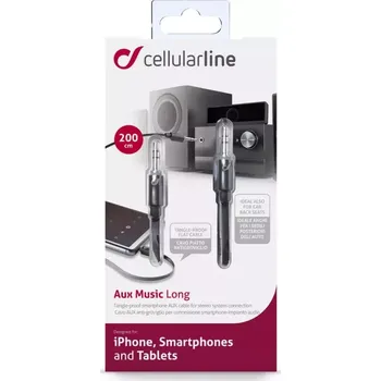Audio kabel Audio kabel CellularLine MUSIC, délka 2m, plochý, 2x jack 3,5mm, černý