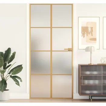 Stavební výplň vidaXL Interiérové dveře úzké zlaté 93x201,5 cm tvrzené sklo a hliník [153664] Barva: Zlatá a matná