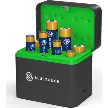Článková baterie BlueTouch USB-C nabíječka a úložný box pro Li-ion AA/AAA baterie + 8 nabíjecích baterií (4 × AA a 4 × AAA) (Nabíječka přináší praktické řešení pro pořádek i pohodlné nabíjení. Kompaktní provedení kombinuje úložný box a rychlou nabíječku pro 1-4 články AA 
