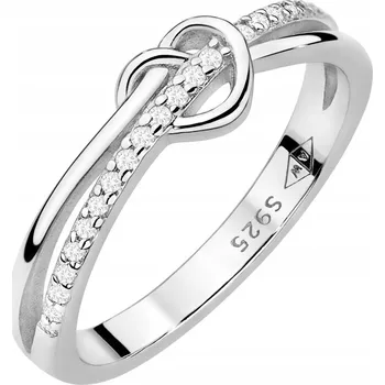 Prsten STŘÍBRNÝ PRSTÝNEK Snubní prsten ryzost 925 Propletené Srdce a Zirkony vel. 14