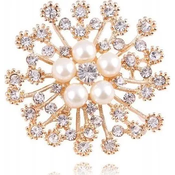 Brož Dámská brož Vločka se zirkony a perlami