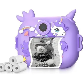Digitální kompakt Dětský Fotoaparát s Tiskem – Jednorožec, HD 1080P, Hry a Kreativní Filtry