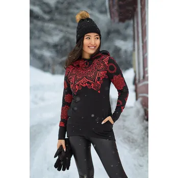 Dámská mikina Himalife Mikina Moana s maxi kapucí - černá s červenou Velikost: XXL - Móda pro plnoštíhlé, Oblečení nadměrné velikosti