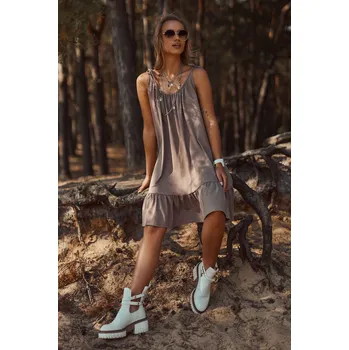 Dámské šaty Mikinové šaty s volány a zavazovacími ramínky M726 Barva: Kávová, Velikost: ONE SIZE