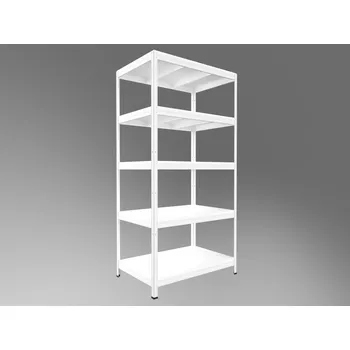 regál Kovový regál do domácnosti Biedrax 35 x 90 x 180 cm, bílý - 5 polic bílé lamino 12mm, 300 kg