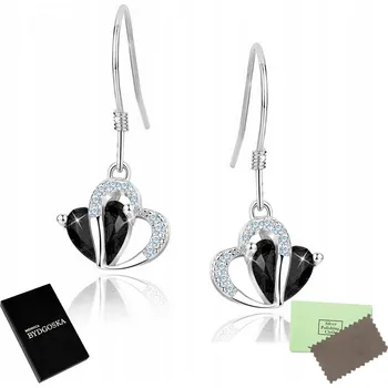 Náušnice STŘÍBRNÉ NÁUŠNICE VISACÍ ČERNÉ RHODIOVANÉ SRDCE