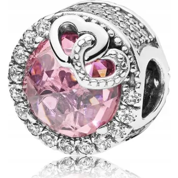 Přívěsek Přívěsek STŘÍBRO 925 Korálek Charms Růžový Křišťál a Propletená Srdce