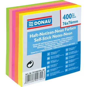 Samolepící bloček Samolepicí Notes kostka 76x76mm 400k neon mix Donau