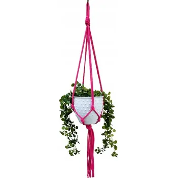 Květináč DRŽÁK NA KVĚTINÁČ MAKRAMÉ ZÁHON Z PROVÁZKY, BOHO FUCHSIOVÝ