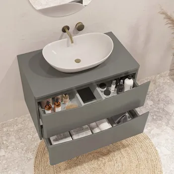 Koupelnový nábytek AUSTIN skříňka pod umyvadlo závěsná 60 cm šedý lesk