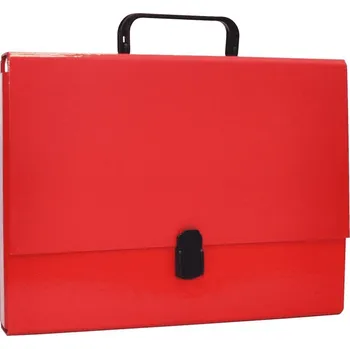 Aktovka - krabička pro kancelářské výrobky, PP, A4/5 cm, s rukojetí a zámkem, červená