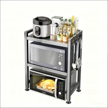 Věšák Nastavitelná Police Dvojitý Stojan do Kuchyně Nad Mikrovlnku + Háčky PŁ8