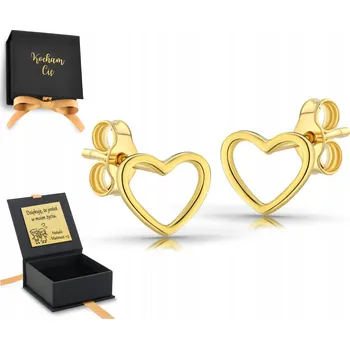 Náušnice Stříbrné náušnice s pozlaceným obrysem srdce šroubu bez kamenů gravírování pro maminku